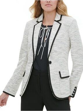 Women's Cream Tweed Blazer with Black Trim